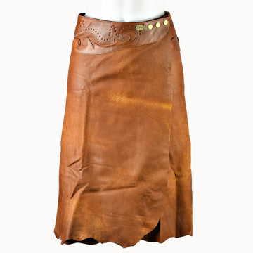 Doenya Midi Rok 'Boho' Leer cognac, boho, Ibiza stijl - Doendoe Webshop