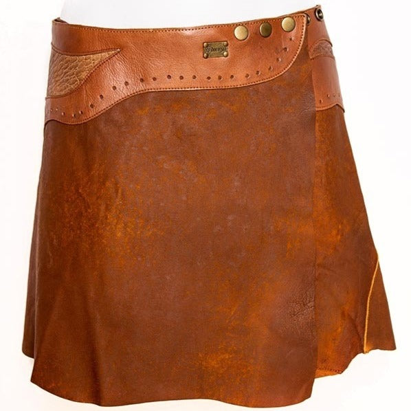 Doenya Mini Rok 'Inlay' Leer cognac, boho, Ibiza stijl - Doendoe Webshop