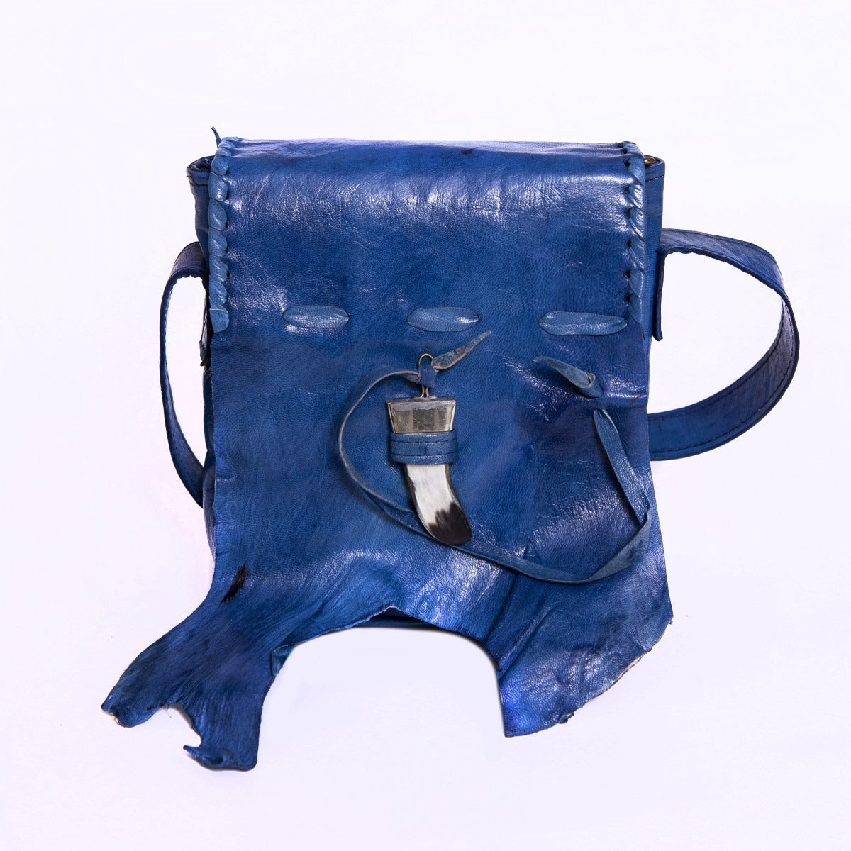 Doenya Leren tas ‘Qabli’ blauw, boho, Ibiza stijl - Doendoe Webshop