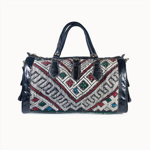 Doenya Leren Reistas 'Kilim X' (zwart) met Marokkaanse kelim
