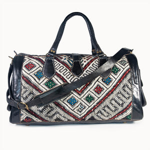 Doenya Leren Reistas 'Kilim X' (zwart) met Marokkaanse kelim