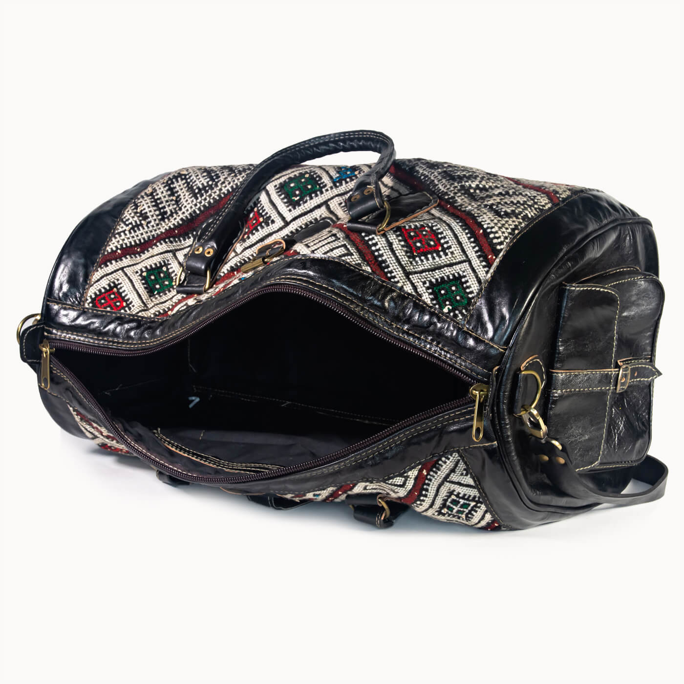 Doenya Leren Reistas 'Kilim X' (zwart) met Marokkaanse kelim