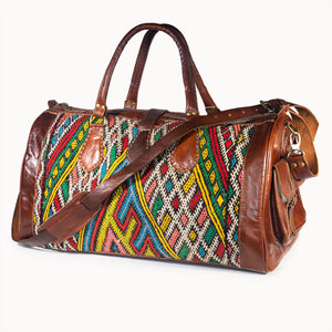 Doenya Leren Reistas 'Kilim X' (bruin) met Marokkaanse kelim