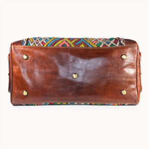 Doenya Leren Reistas 'Kilim X' (bruin) met Marokkaanse kelim