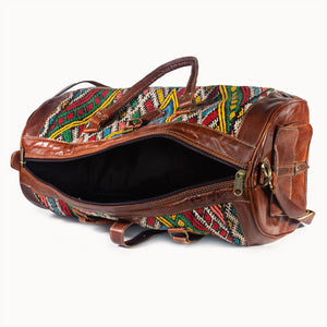 Doenya Leren Reistas 'Kilim X' (bruin) met Marokkaanse kelim