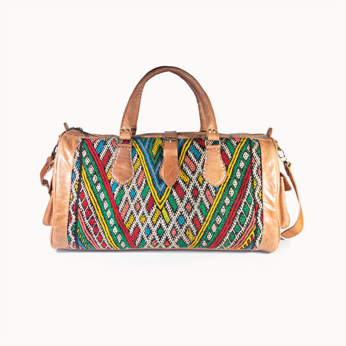 Doenya Leren Reistas 'Kilim X' (naturel) met Marokkaanse kelim