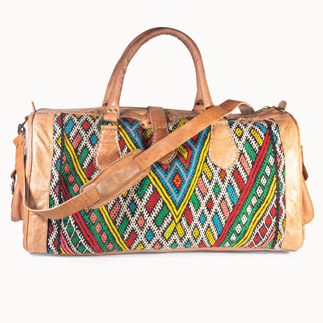 Doenya Leren Reistas 'Kilim X' (naturel) met Marokkaanse kelim