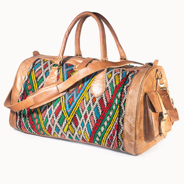 Doenya Leren Reistas 'Kilim X' (naturel) met Marokkaanse kelim