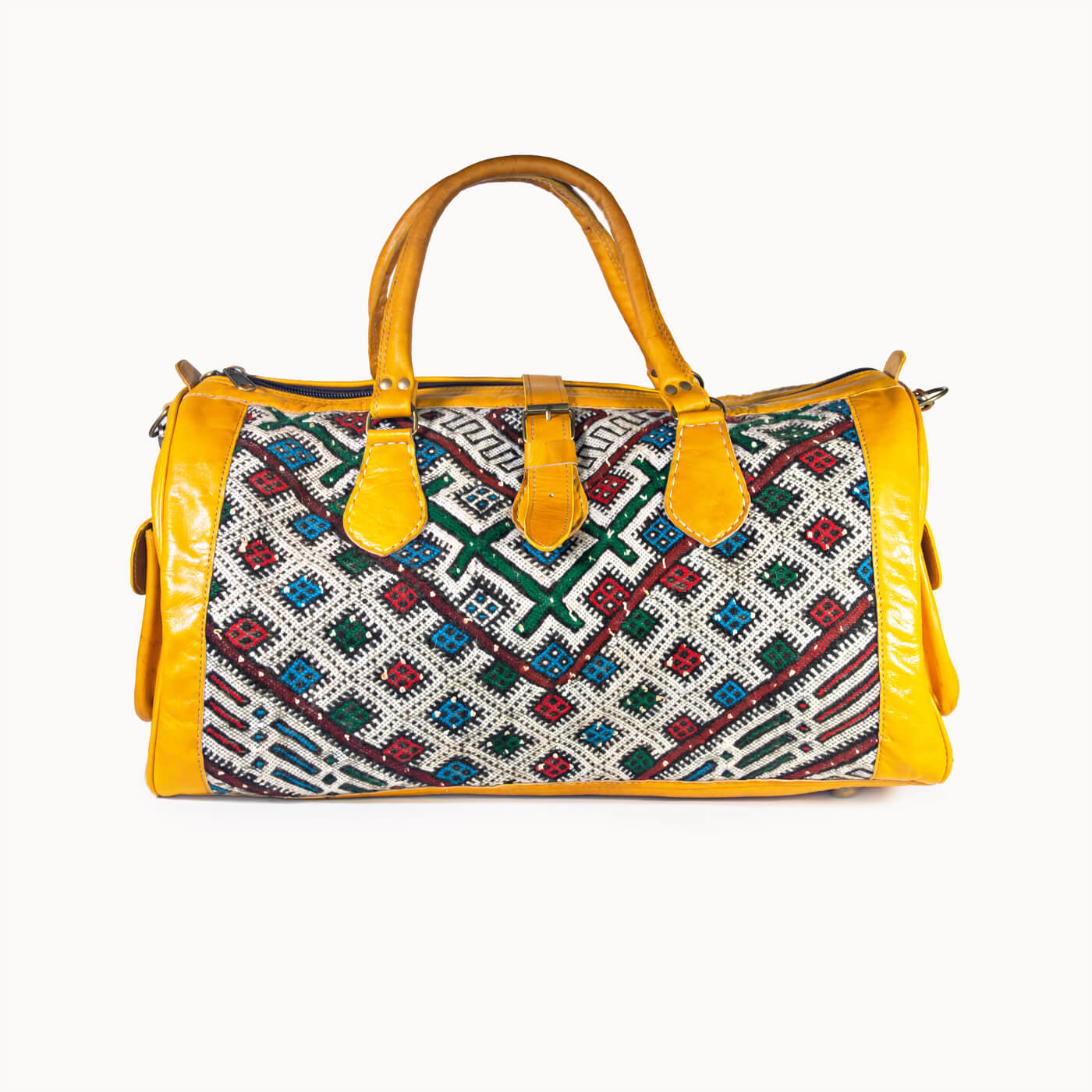Doenya Leren Reistas 'Kilim X' (geel) met Marokkaanse kelim