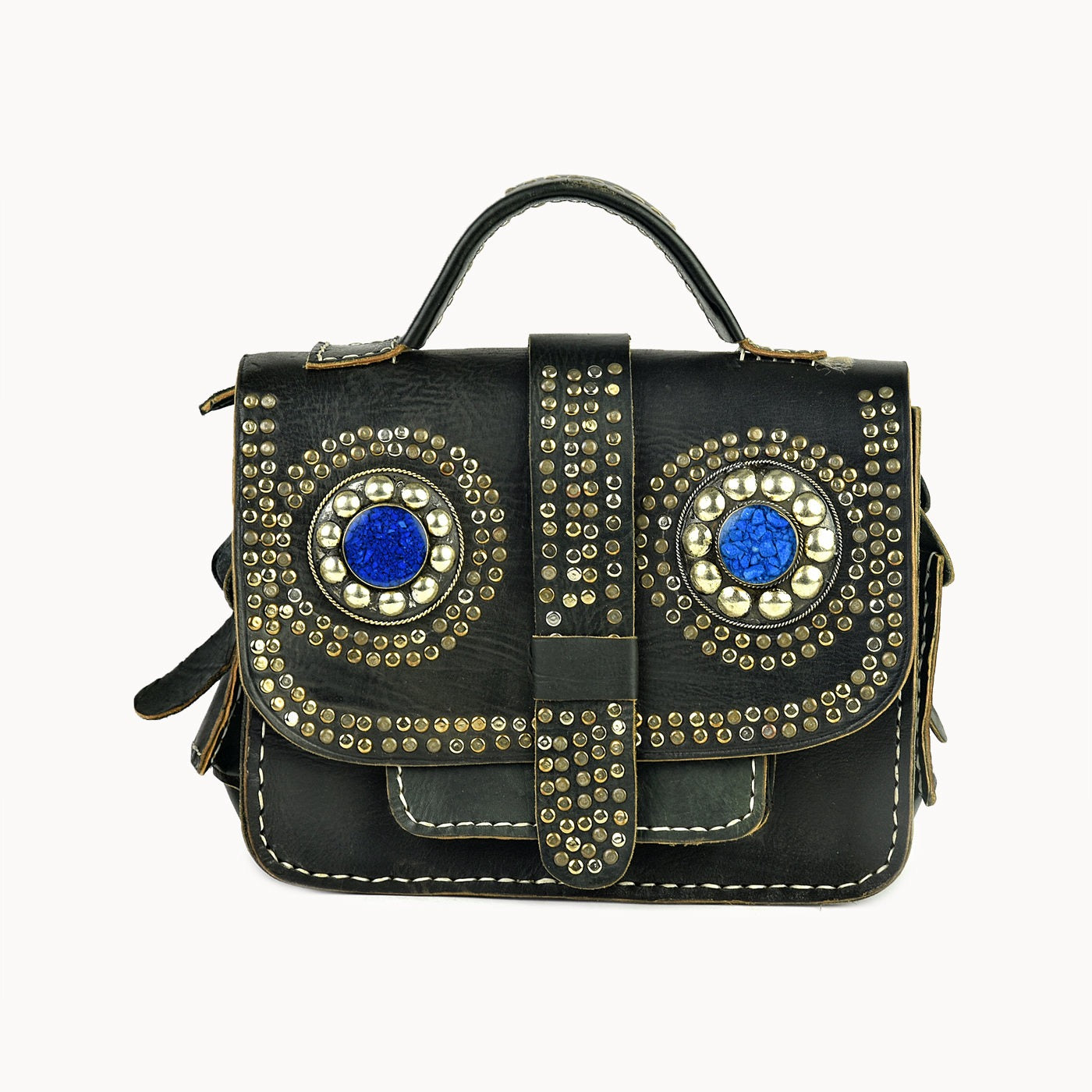 Doenya Leren Tas ‘Malika’ zwart, boho, Ibiza stijl - Doendoe Webshop
