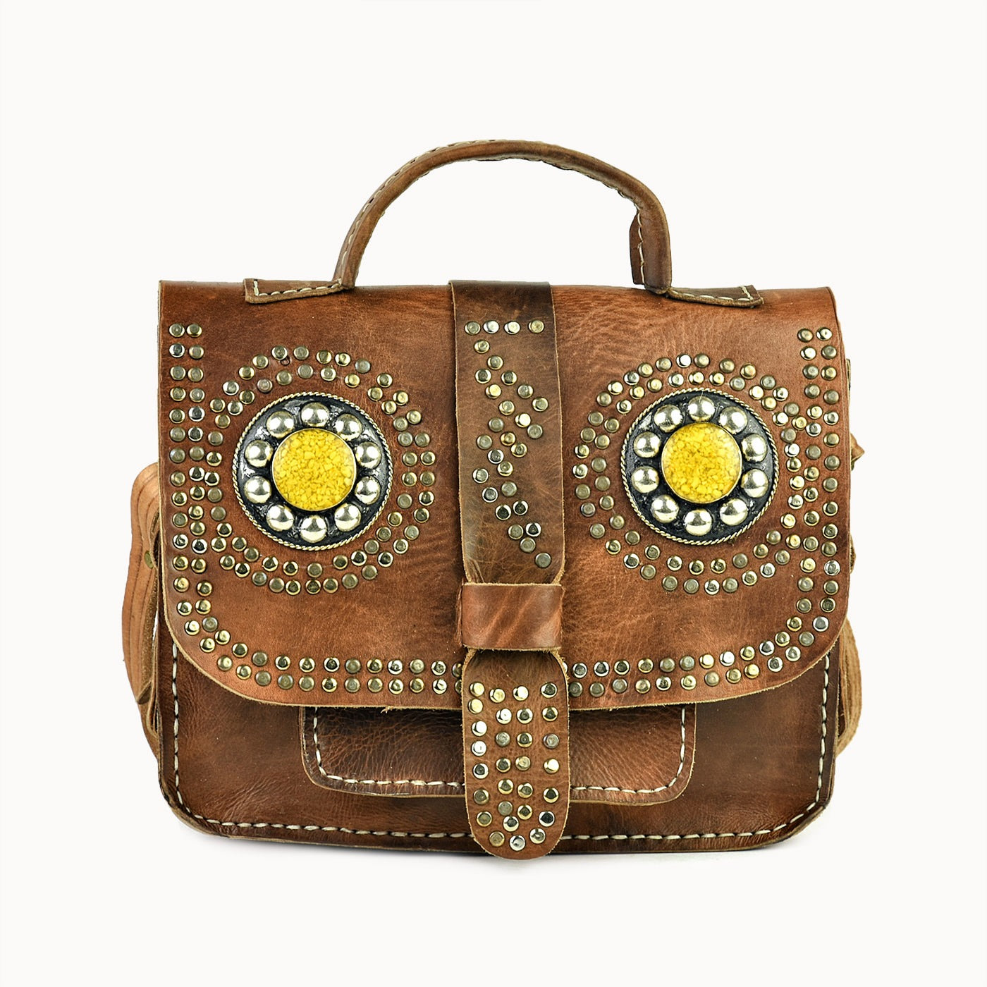 Doenya Leren Tas ‘Malika’ naturel, boho, Ibiza stijl - Doendoe Webshop