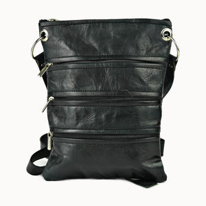 Doenya Leren Tas ‘Zipper’ zwart, boho, Ibiza stijl - Doendoe Webshop