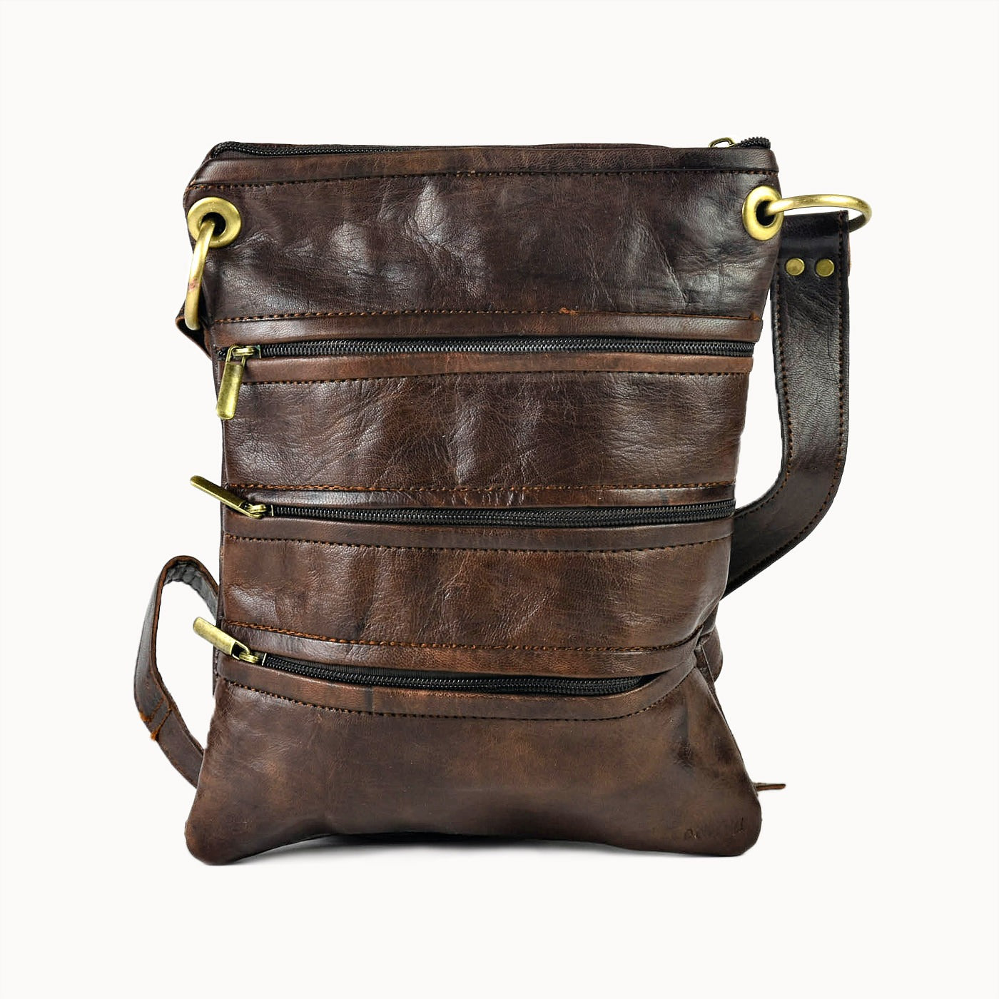 Doenya Leren Tas ‘Zipper’ bruin, boho, Ibiza stijl - Doendoe Webshop
