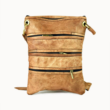 Doenya Leren Tas ‘Zipper’ naturel, boho, Ibiza stijl - Doendoe Webshop