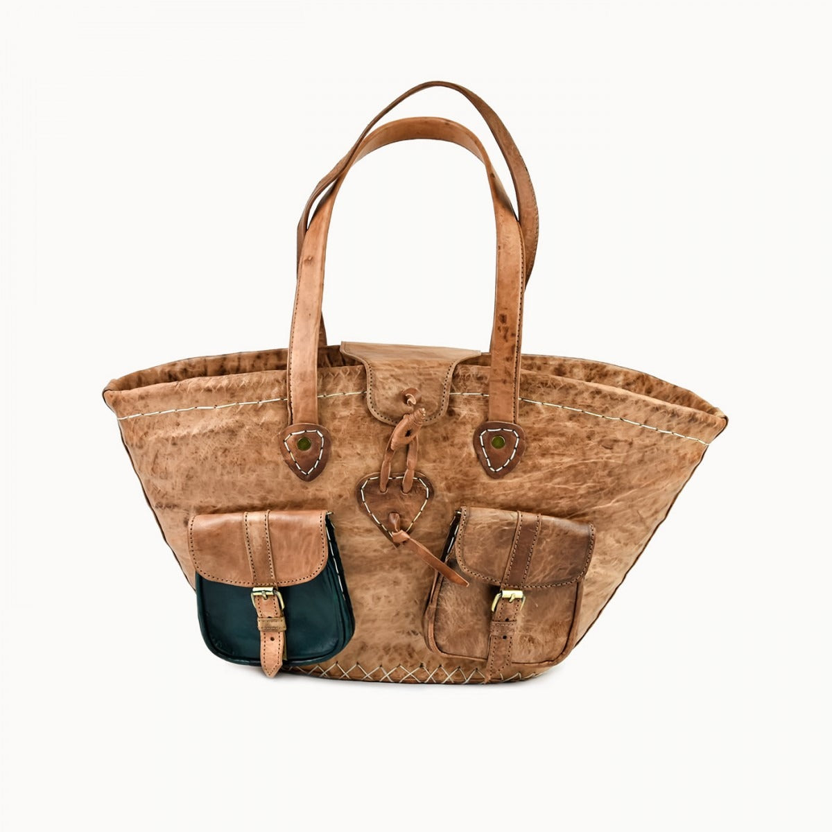 Doenya Leren Mand 'Saint Tropez' naturel, boho, Ibiza stijl - Doendoe Webshop
