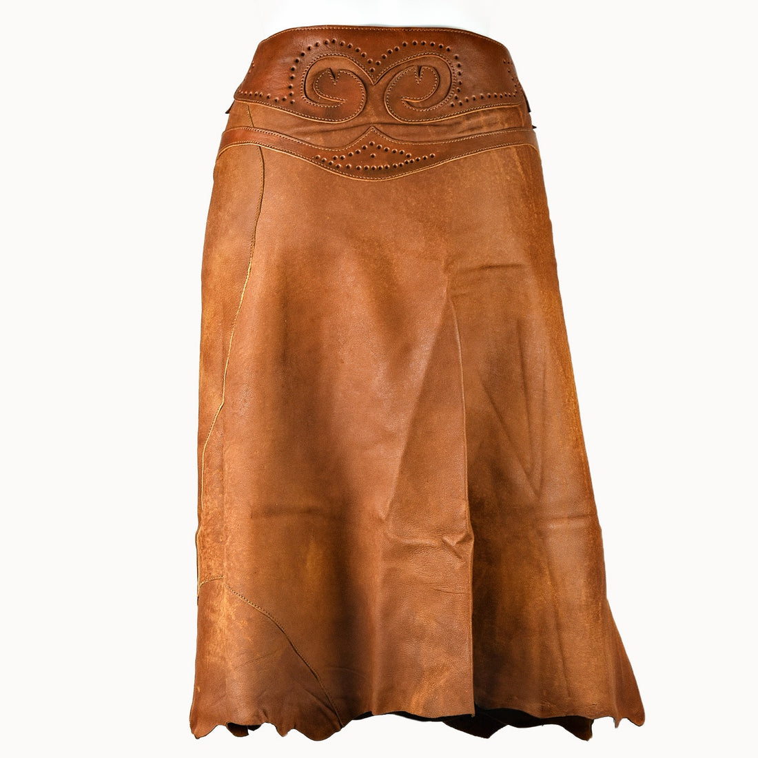 Doenya Midi Rok 'Boho' Leer cognac, boho, Ibiza stijl - Doendoe Webshop