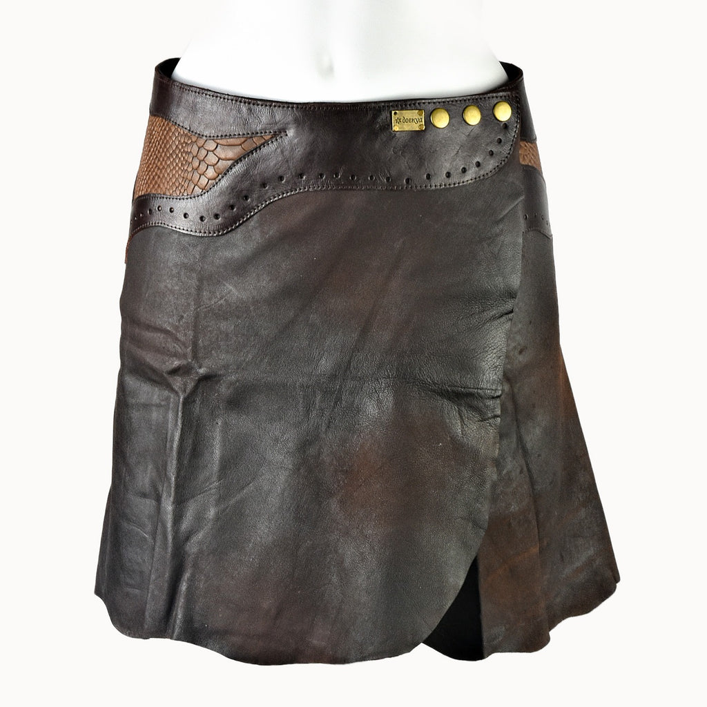 Doenya Mini Rok 'Inlay' Leer bruin, boho, Ibiza stijl - Doendoe Webshop