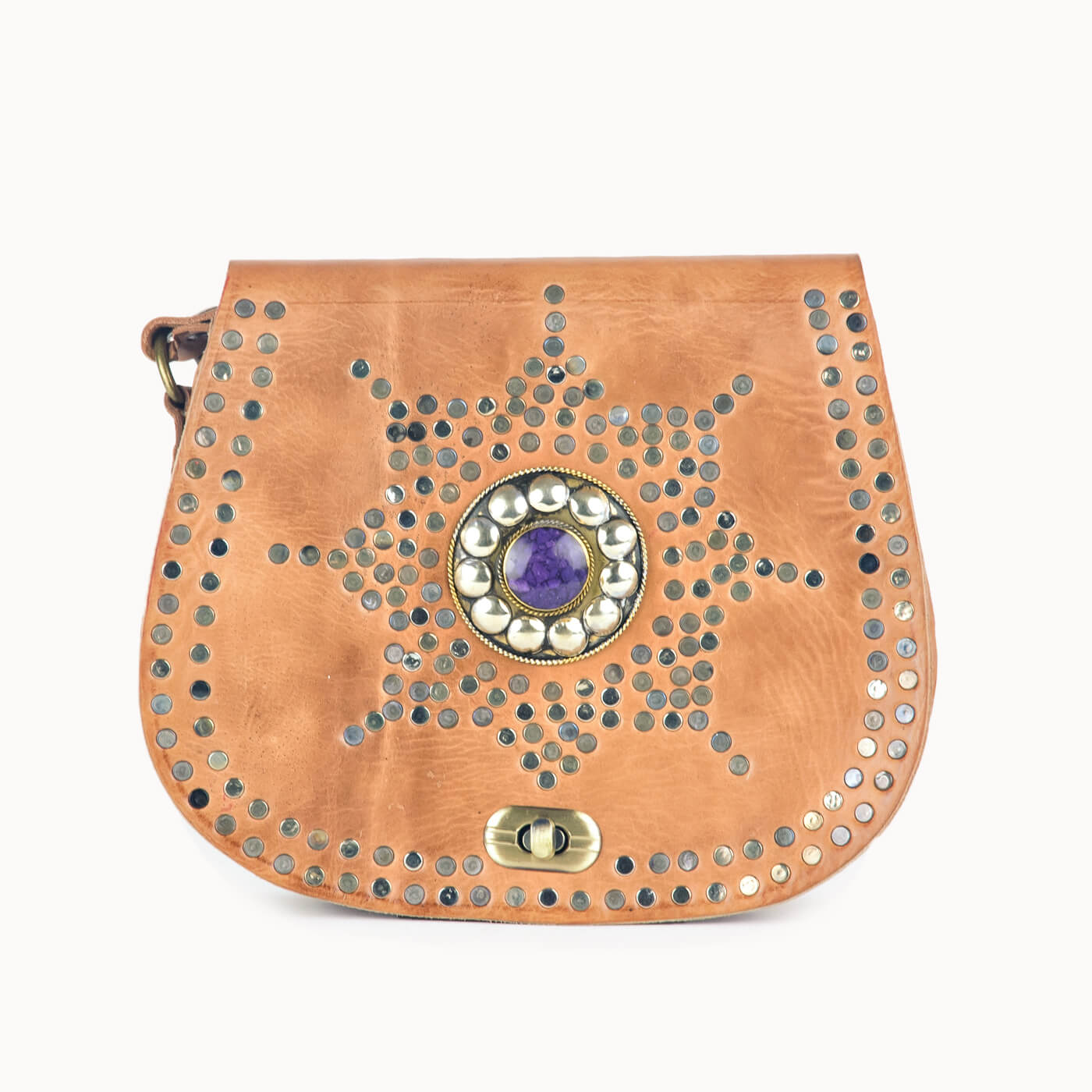 Doenya Leren Tas 'Calla' naturel, boho, Ibiza stijl - Doendoe Webshop