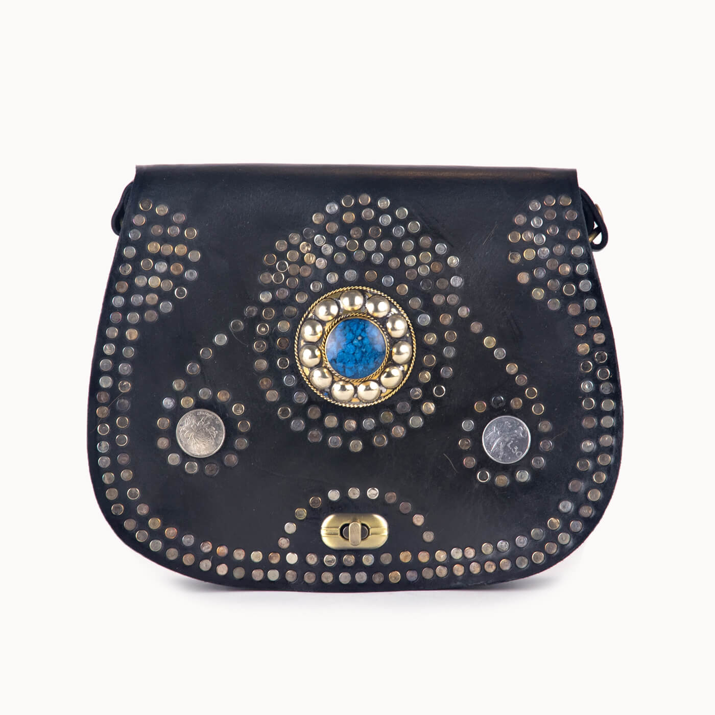 Doenya Leren Tas ‘Jade’ zwart, boho, Ibiza stijl - Doendoe Webshop