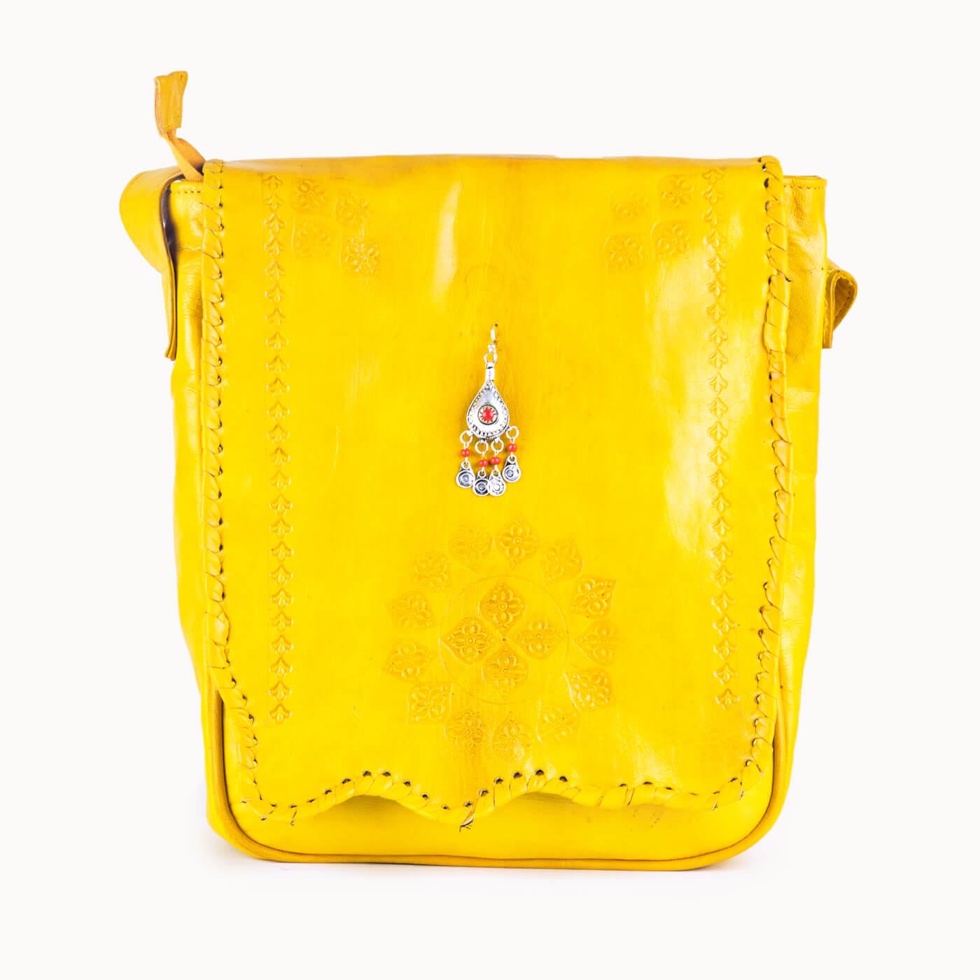 Doenya Leren Tas 'Pandora' geel, boho, Ibiza stijl - Doendoe Webshop