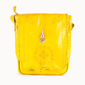 Doenya Leren Tas 'Pandora' geel, boho, Ibiza stijl - Doendoe Webshop