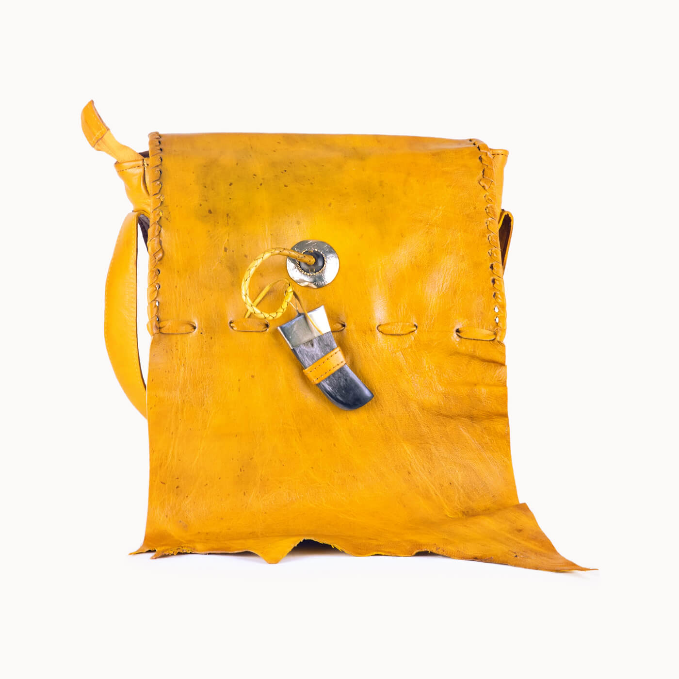 Doenya Leren Tas ‘Tribal’ geel, boho, Ibiza stijl - Doendoe Webshop