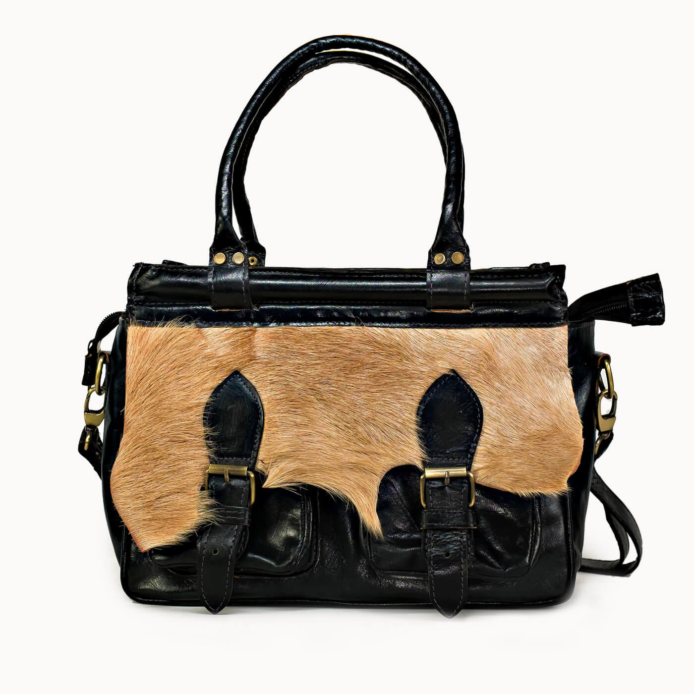 Doenya Leren Tas 'Kayla' zwart, boho, Ibiza stijl - Doendoe Webshop