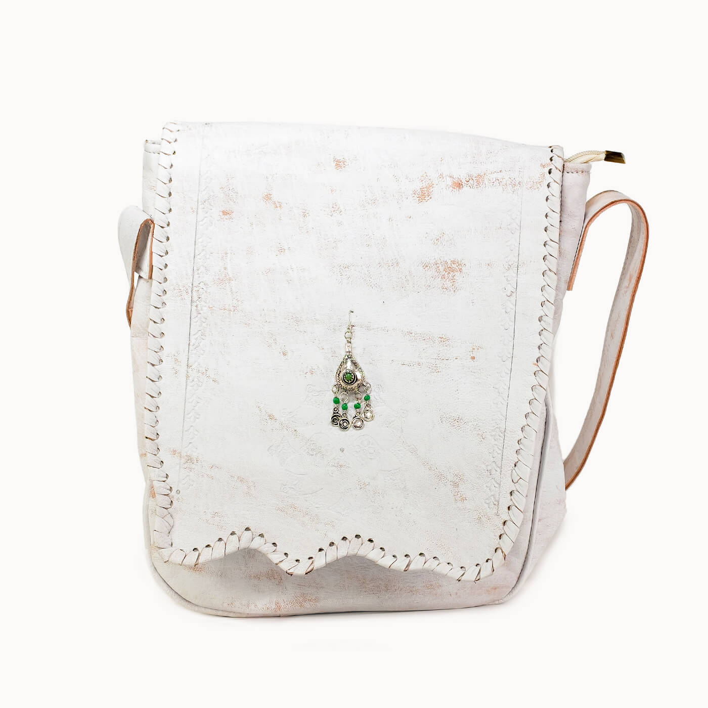 Doenya Leren Tas 'Pandora' wit, boho, Ibiza stijl - Doendoe Webshop