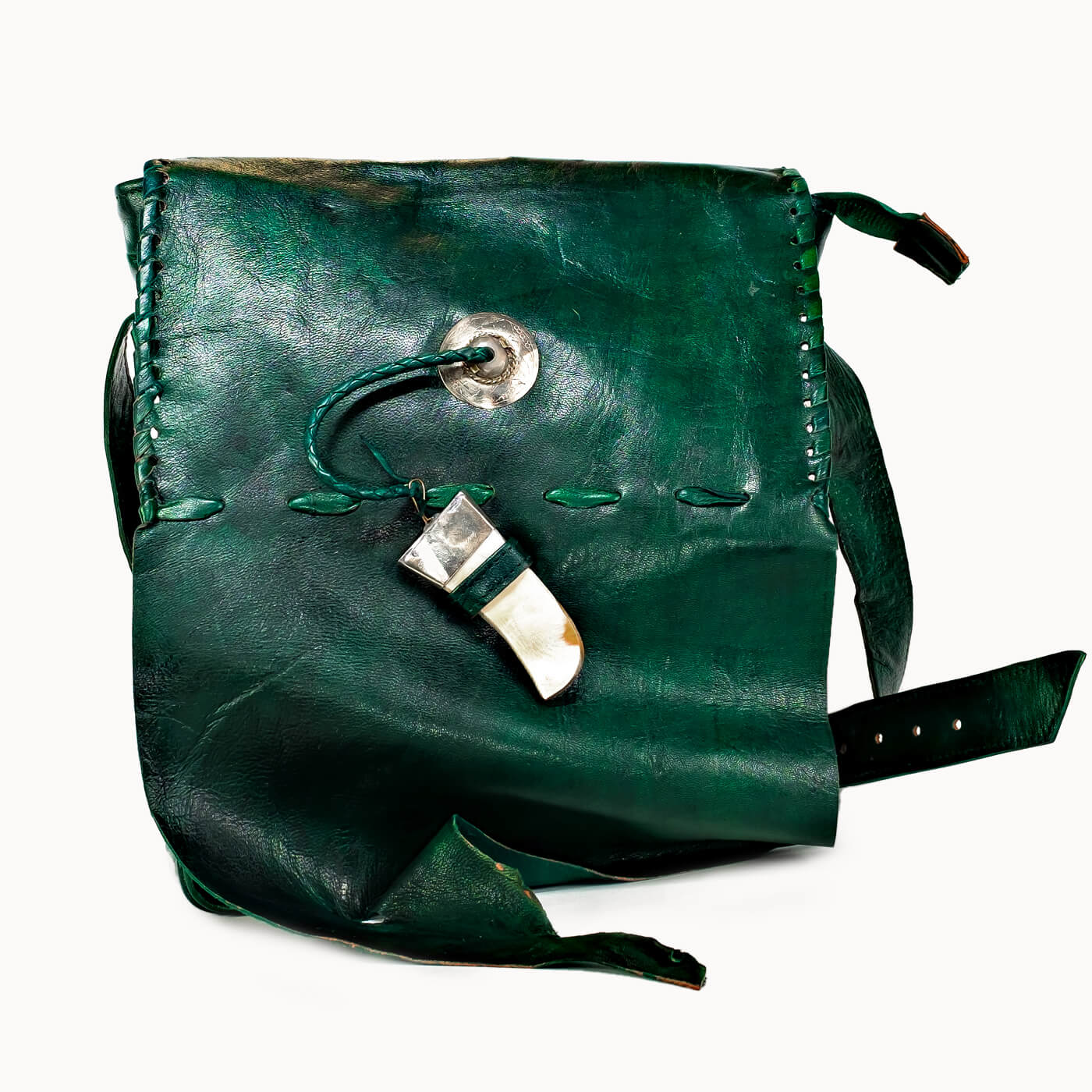 Doenya Leren Tas ‘Tribal’ groen, boho, Ibiza stijl - Doendoe Webshop