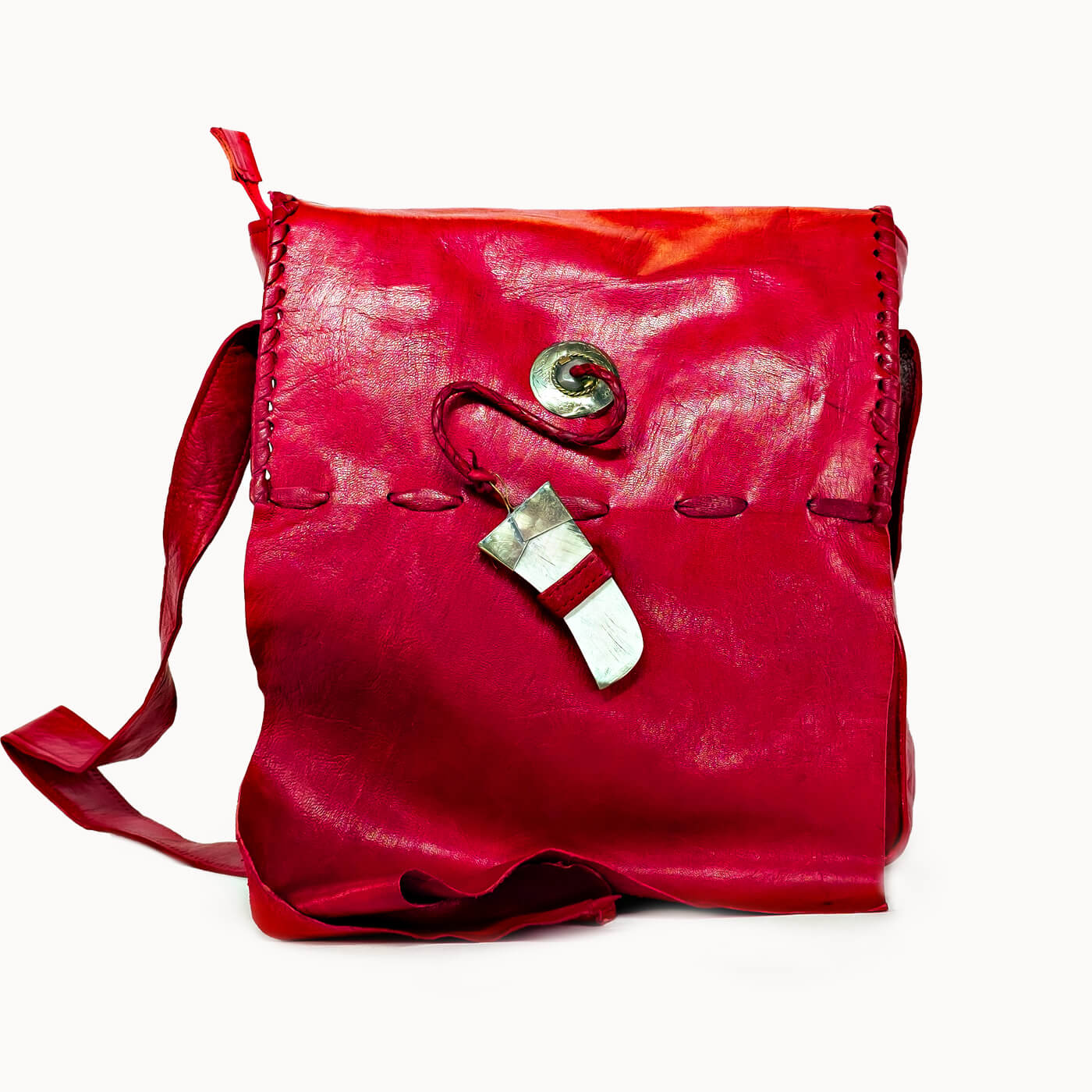 Doenya Leren Tas ‘Tribal’ rood, boho, Ibiza stijl - Doendoe Webshop