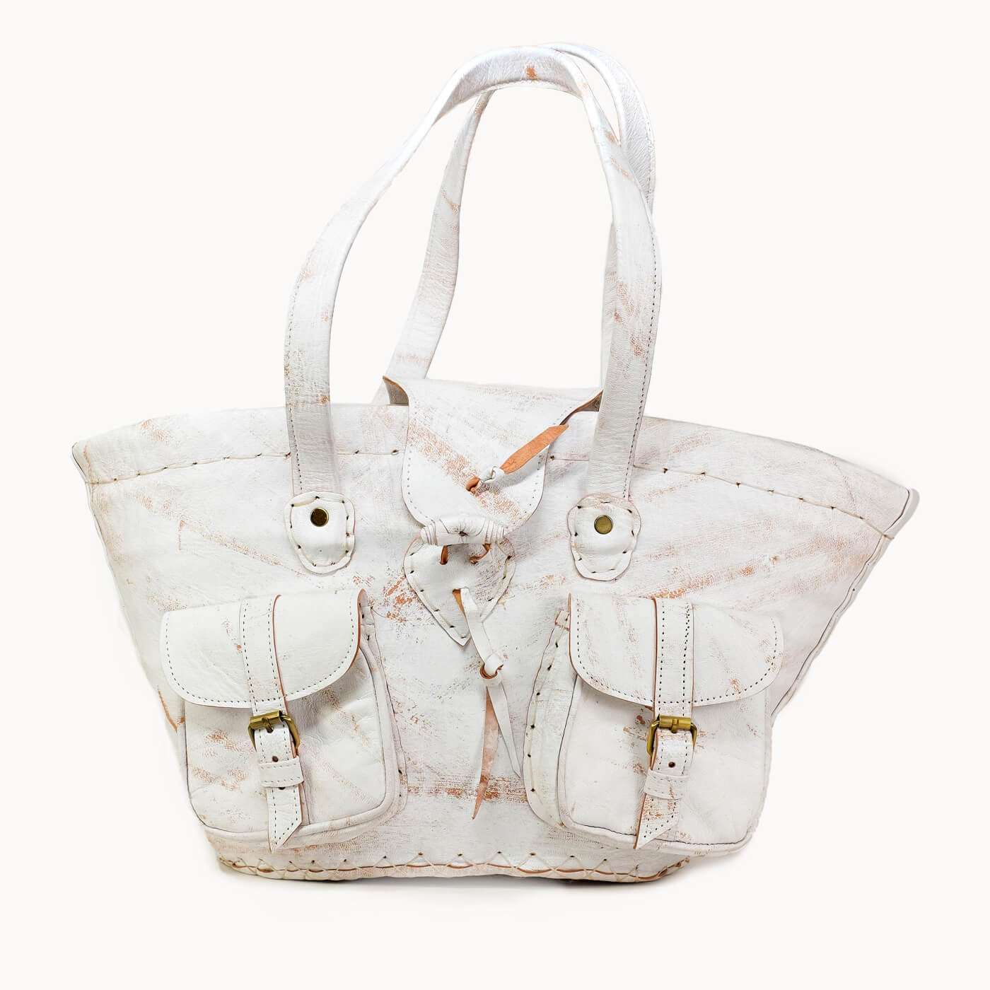 Doenya Leren Mand 'Saint Tropez' wit, boho, Ibiza stijl - Doendoe Webshop