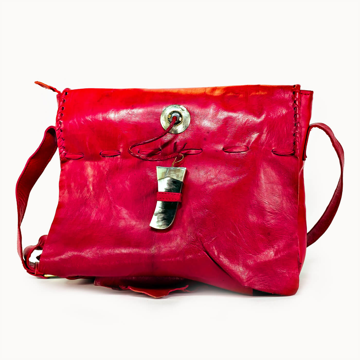 Doenya Leren Tas 'Zulu' rood, boho, Ibiza stijl - Doendoe Webshop