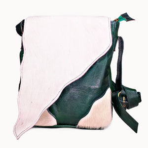 Doenya Leren Tas ‘Diagonale’ groen, boho, Ibiza stijl - Doendoe Webshop