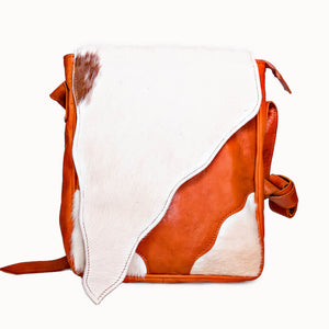 Doenya Leren Tas ‘Diagonale’ oranje, boho, Ibiza stijl - Doendoe Webshop