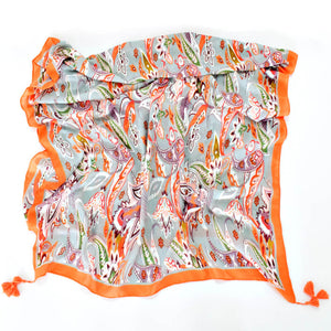 Doenya Sjaal ‘Grey Orange Paisley' , boho, Ibiza stijl - Doendoe Webshop
